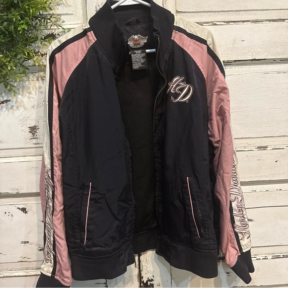 Harley-Davidson Jackets & Blazers - Harley Davidson Motocycles Women’s Full Zip Jacket Size X Large Pink White Biker